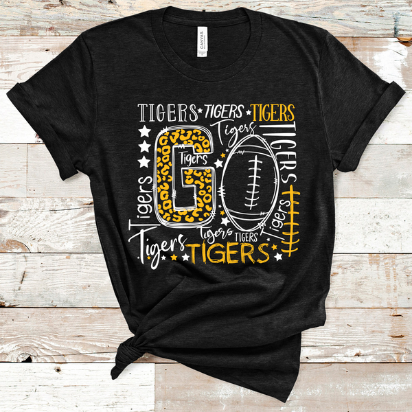 Go Tigers Football Typography Gold and White Word Art Direct to Film Transfer - 10 to 14 Day Ship Time