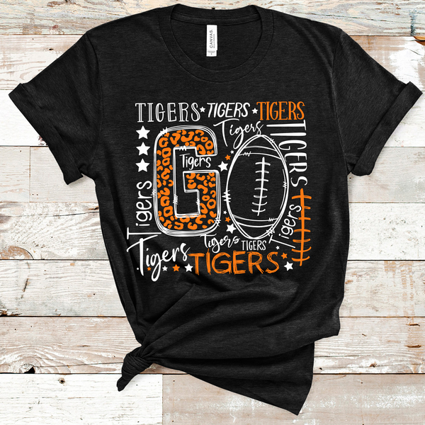 Go Tigers Football Typography Orange and White Word Art Direct to Film Transfer - 10 to 14 Day Ship Time