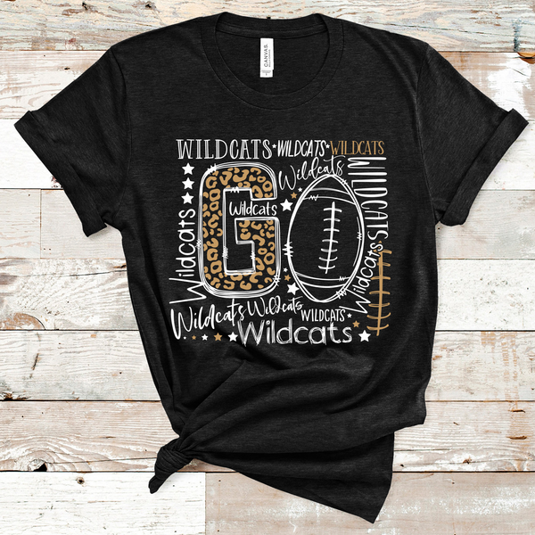 Go Wildcats Football Typography White Word Art Direct to Film Transfer - 10 to 14 Day Ship Time