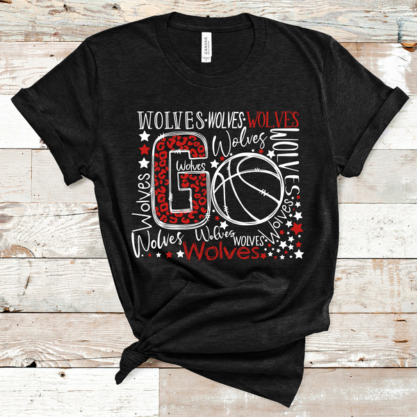 Go Wolves Basketball Typography Red and White Word Art Direct to Film Transfer - 10 to 14 Day Ship Time