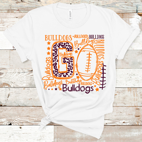 Go Bulldogs Football Typography Maroon and Orange Word Art Direct to Film Transfer - 10 to 14 Day Ship Time