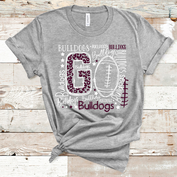 Go Bulldogs Football Typography White and Maroon Word Art Direct to Film Transfer - 10 to 14 Day Ship Time