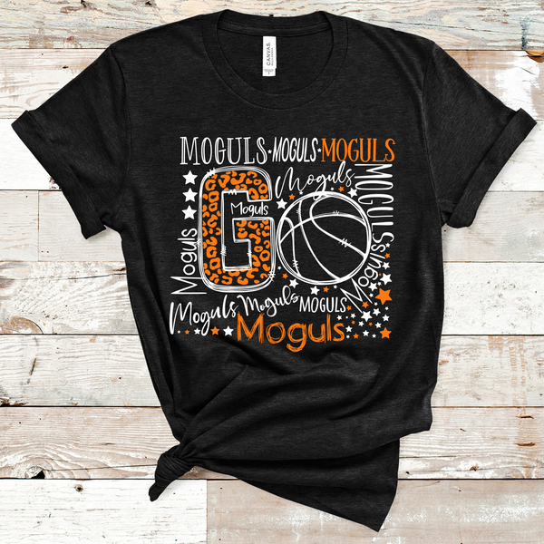 Go Moguls Basketball Typography Orange and White Word Art Direct to Film Transfer - 10 to 14 Day Ship Time
