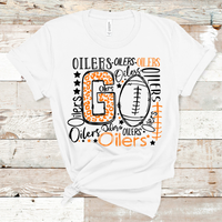 Go Oilers Football Typography Orange and Black Word Art Direct to Film Transfer - 10 to 14 Day Ship Time