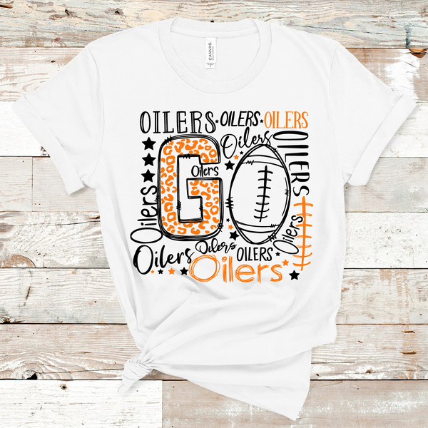 Go Oilers Football Typography Orange and Black Word Art Direct to Film Transfer - 10 to 14 Day Ship Time