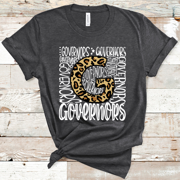 Governors Leopard Typography Word Art White Text Direct to Film Transfer - 10 to 14 Day Ship Time