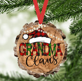 Grandma Claus Faux Wood Slice Ornament