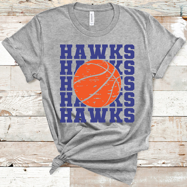 Hawks Stacked Mascot Basketball Royal Blue Text Direct to Film Transfer - 10 to 14 Day Ship Time