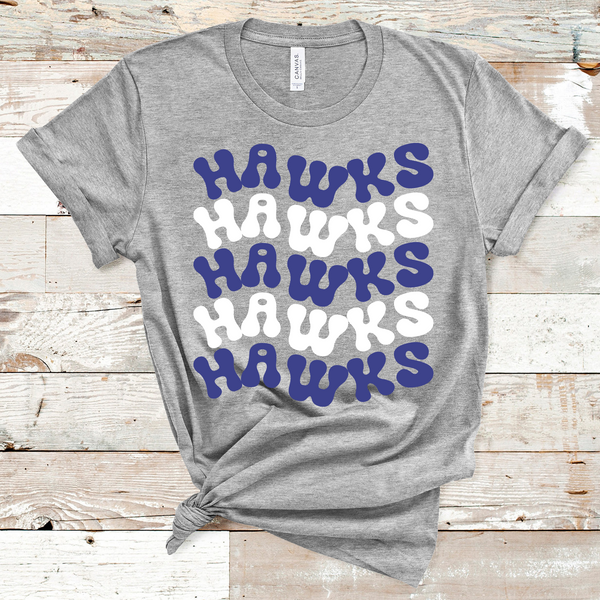 Hawks Wavy Mascot Royal Blue and White Direct to Film Transfer - 10 to 14 Day Ship Time