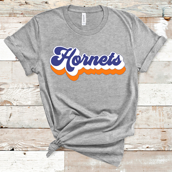 Hornets Mascot Retro Font Orange, White, and Royal Direct to Film Transfer - 10 to 14 Day Ship Time