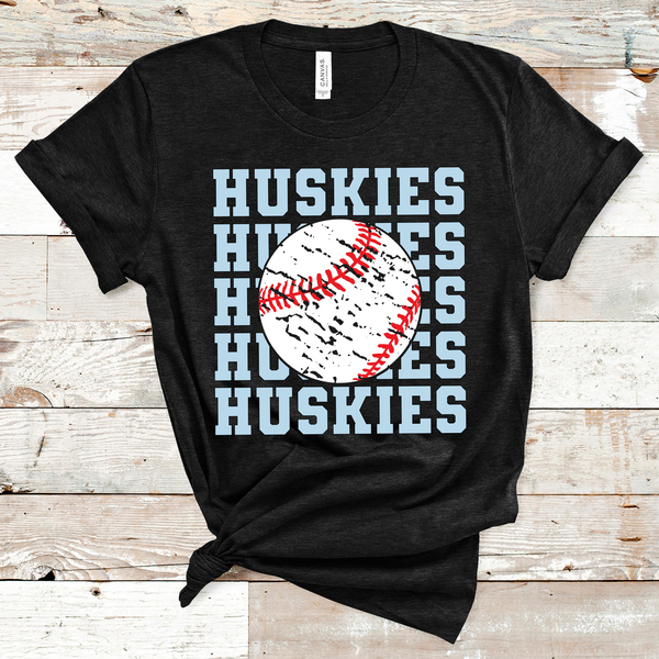 Huskies Stacked Mascot Baseball Light Blue Text Adult Size Direct to Film Transfer - 10 to 14 Day Ship Time