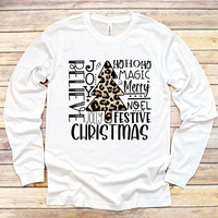 Christmas Tree Leopard Typography Black Text Direct to Film Transfer - 10 to 14 Day Ship Time