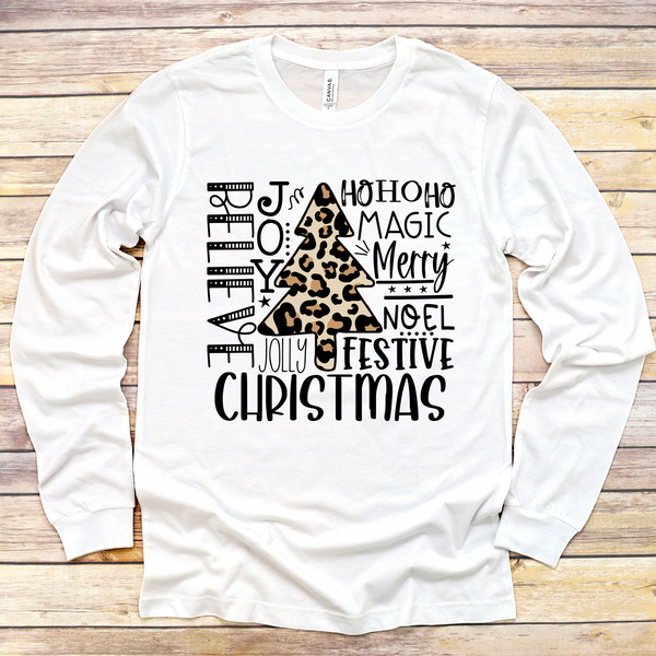 Christmas Tree Leopard Typography Black Text Direct to Film Transfer - 10 to 14 Day Ship Time