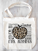 Teacher Leopard Apple Typography Customize Name Direct to Film Transfer - 10 to 14 Day Ship Time