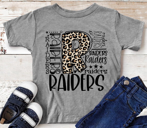 Raiders Leopard Typography Word Art Direct to Film Transfer - YOUTH SIZE - 10 to 14 Day Ship Time