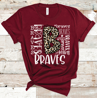 Braves Leopard Typography White Word Art Direct to Film Transfer - 10 to 14 Day Ship Time