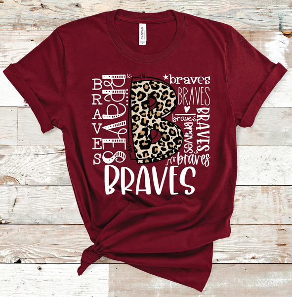 Braves Leopard Typography White Word Art Direct to Film Transfer - 10 to 14 Day Ship Time