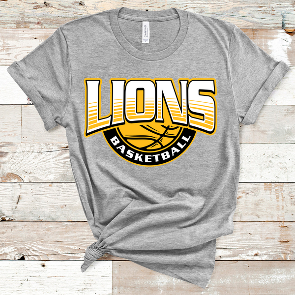 Lions Basketball Gold, White and Black Text Direct to Film Transfer - 10 to 14 Day Ship Time