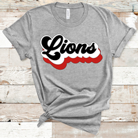 Lions Retro Font Red, White, and Black Direct to Film Transfer - 10 to 14 Day Ship Time