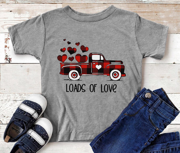 Loads of Love Valentine's Day Plaid Truck with Hearts Youth Size Screen Print Transfer - HIGH HEAT FORMULA - RTS