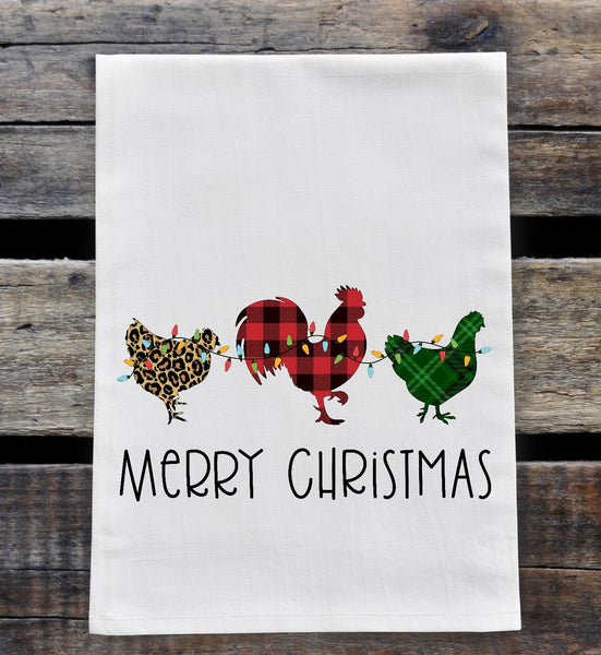 Merry Christmas Plaid and Leopard Chickens Screen Print Transfer - HIGH HEAT FORMULA - RTS