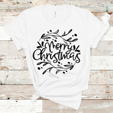 Merry Christmas with Leaves Screen Print Transfer - RTS
