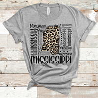 Mississippi Leopard Typography Black Word Art Direct to Film Transfer - 10 to 14 Day Ship Time