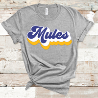 Mules Retro Font Gold, White, and Royal Direct to Film Transfer - 10 to 14 Day Ship Time