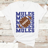 Mules Stacked Mascot Football Royal Text Adult Size Direct to Film Transfer - 10 to 14 Day Ship Time