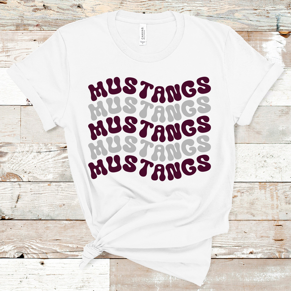 Mustangs Wavy Retro Mascot Maroon and Silver Direct to Film Transfer - 10 to 14 Day Ship Time