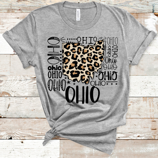 Ohio Leopard Typography Black Word Art Direct to Film Transfer - 10 to 14 Day Ship Time
