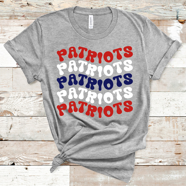 Patriots Wavy Retro Mascot Red, White, and Navy Direct to Film Transfer - 10 to 14 Day Ship Time