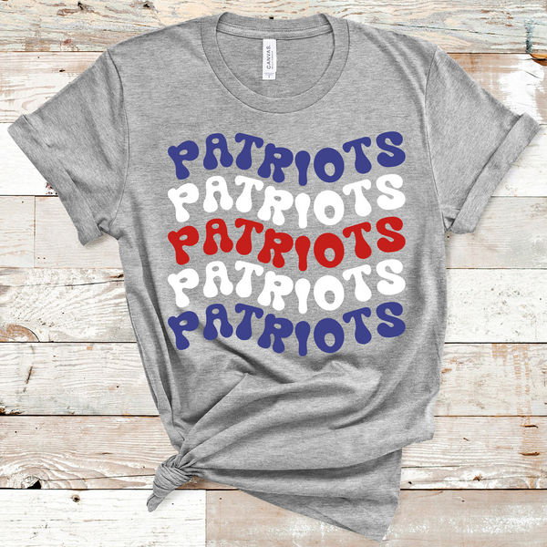 Patriots Wavy Retro Mascot Royal Blue, White, and Red Direct to Film Transfer - 10 to 14 Day Ship Time