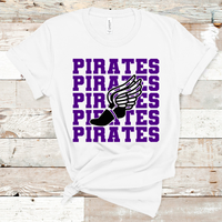 Pirates Stacked Mascot Purple Text Track and Field Adult Size Direct to Film Transfer - 10 to 14 Day Ship Time