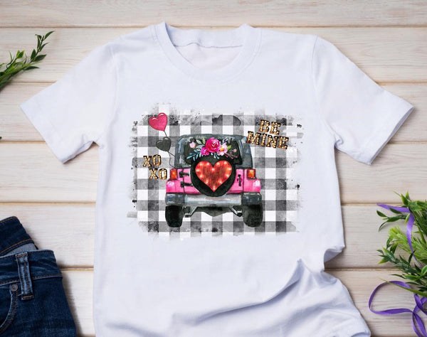 Valentine's Day Off Road Truck with Plaid Background - SUBLIMATION PRINT - RTS