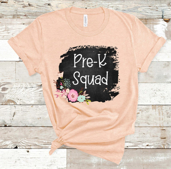 Pre-K Squad Floral Chalkboard Back To School Screen Print Transfer Adult - RTS