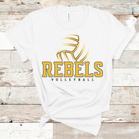 Rebels Volleyball Gold and Black Text Direct to Film Transfer - 10 to 14 Day Ship Time