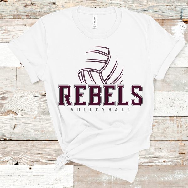 Rebels Volleyball Maroon and Gray Text Direct to Film Transfer - 10 to 14 Day Ship Time