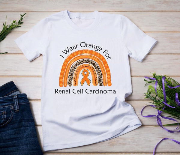 I Wear Orange for Renal Cell Carcinoma Awareness Ribbon and Leopard Rainbow Adult Size 10.50" X 9" - SUBLIMATION TRANSFER - RTS