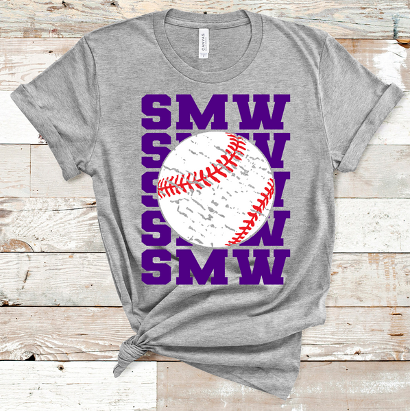 SMW Stacked Mascot Baseball Purple Text Direct to Film Transfer - 10 to 14 Day Ship Time