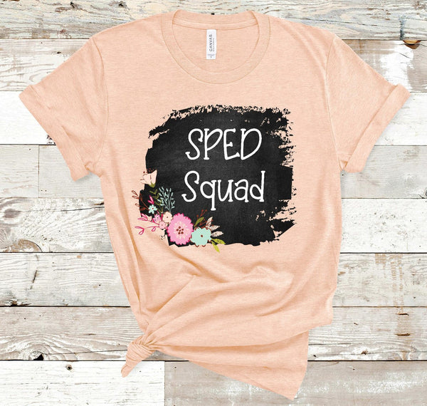SPED Squad Special Education Floral Chalkboard Screen Print Transfer Adult - RTS