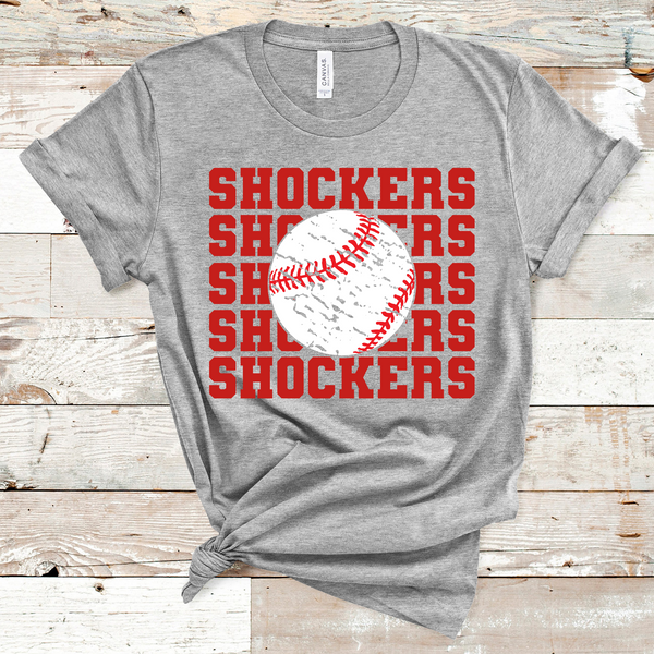 Shockers Stacked Mascot Red Text Baseball Adult Size Direct to Film Transfer - 10 to 14 Day Ship Time