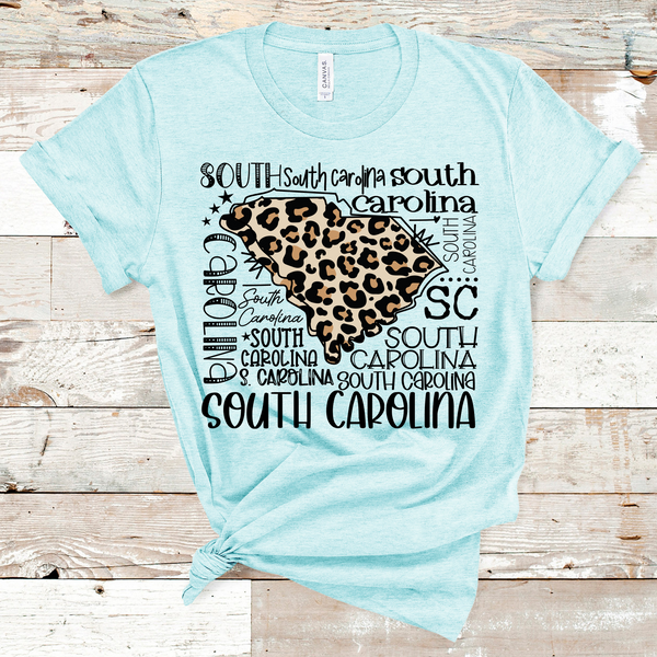 South Carolina Leopard Typography Black Word Art Direct to Film Transfer - 10 to 14 Day Ship Time