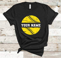 Split Distressed Softball Add Your Own Text Screen Print Transfer - RTS