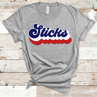 Sticks Retro Font Red, White, and Navy Direct to Film Transfer - 10 to 14 Day Ship Time