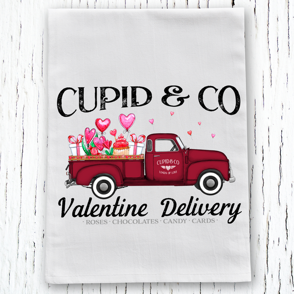 Cupid's Delivery Truck Valentine's Day Towel Size Screen Print Transfer - HIGH HEAT FORMULA - Preorder