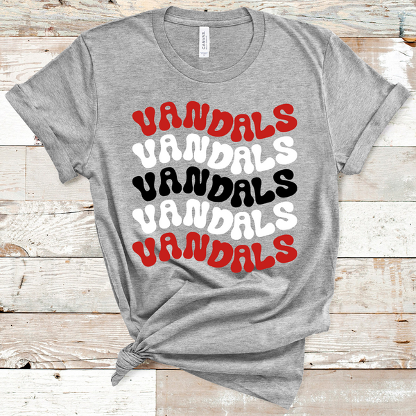 Vandals Wavy Retro Mascot Red, White, and Black Direct to Film Transfer - 10 to 14 Day Ship Time