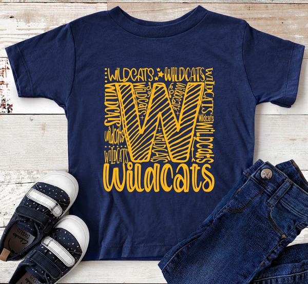 Wildcats Typography Gold Text Direct to Film Transfer - YOUTH SIZE - 10 to 14 Day Ship Time