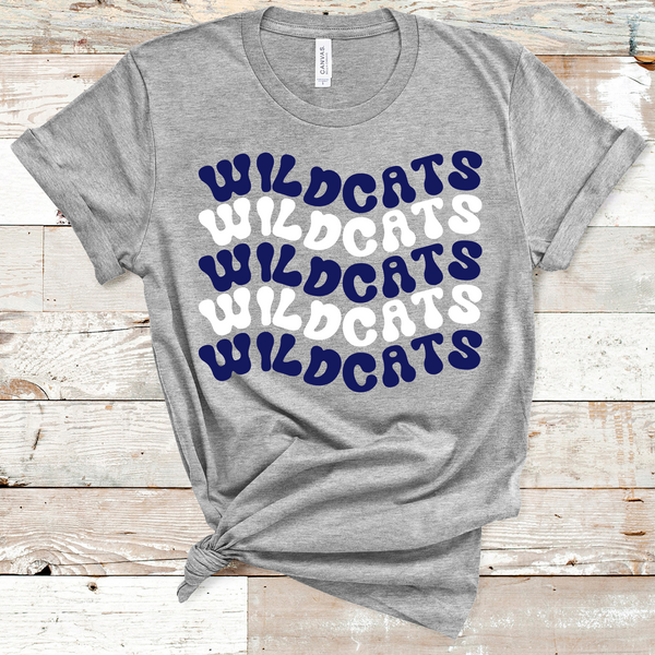 Wildcats Retro Mascot Navy and White Direct to Film Transfer - 10 to 14 Day Ship Time