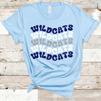 Wildcats Wavy Retro Mascot Navy, White, and Gray Direct to Film Transfer - 10 to 14 Day Ship Time